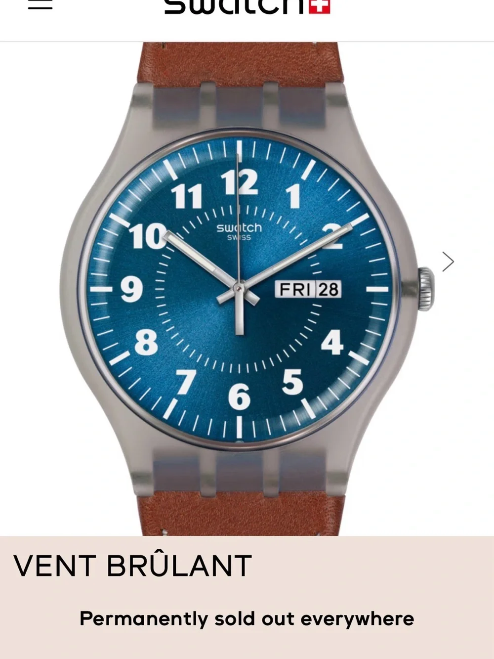 Swatch NWT+Box SUOK709 Vent Brülant Leather Strap Brand New